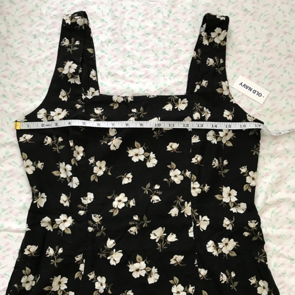 NWT Old Navy Square Neck Linen Blend Mini Dress Black White Floral M Petite - Picture 8 of 14